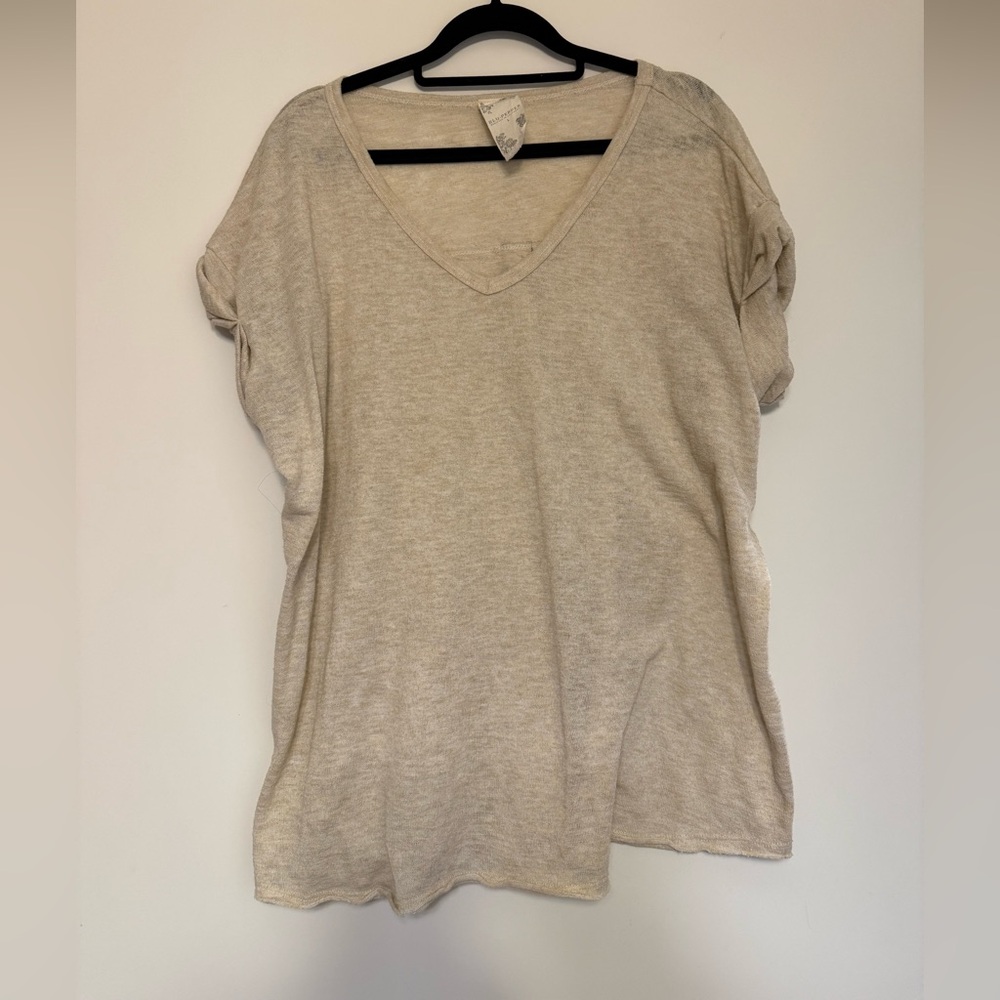 Blu Pepper Cream Heathered V-Neck Short Sleeve Top